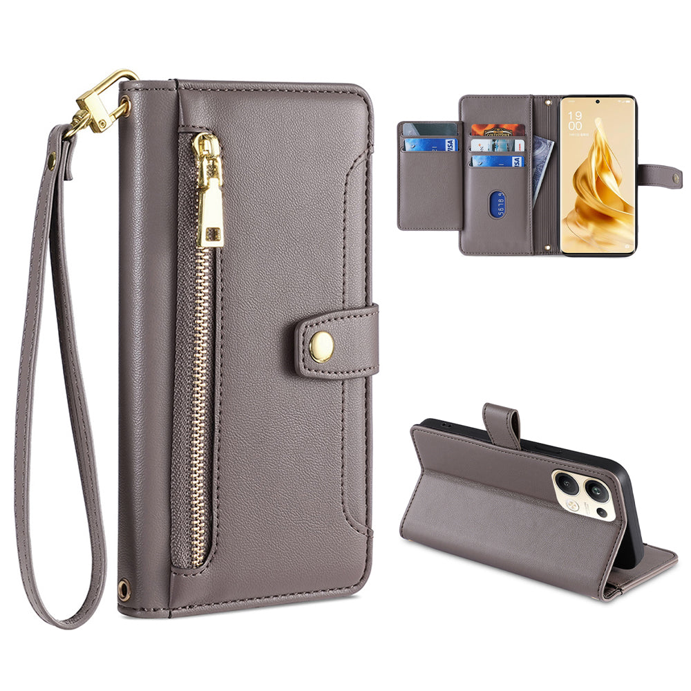 For Oppo Reno9 Pro 5G Textured PU Leather Wallet Phone Case Stand Multiple Card Slots Zipper Pocket Phone Cover with Wrist Strap and Shoulder Strap For Oppo Reno9 Pro 5G Textured PU Leather Wallet Phone Case Stand Multiple Card Slots Zipper Pocket Phone Cover with Wrist Strap and Shoulder Strap